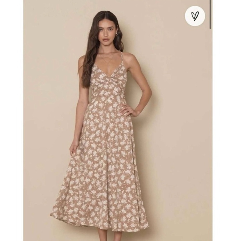 Lulus Floral Tan Midi Dress